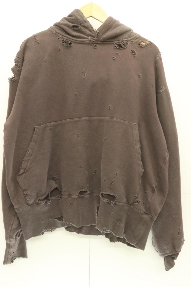 【中古】 KURO メンズパーカー 0 MORE DAMAGE WASHED SWEAT PARKAKURO0グレー 灰ダメージ加工|Style(ブランド古着のスタイル)