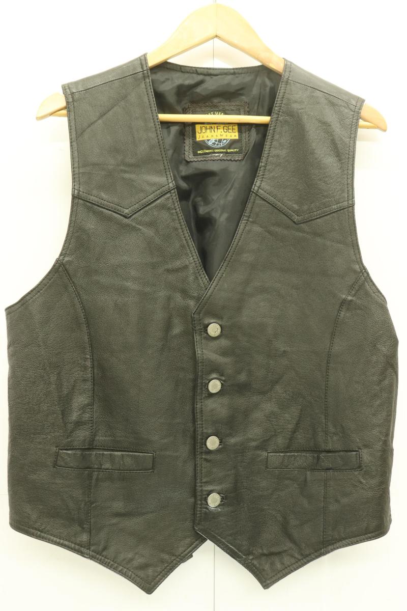 【中古】 John F. Gee メンズベスト ジレ -- レザーベスト John F. Gee -- 黒 ブラック