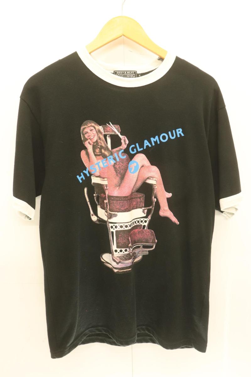 【中古】 HYSTERIC GLAMOUR メンズTシャツ M HYSTERIC HAIR CUT Tシャツ HYSTERIC GLAMOUR M 黒 ブラック プリント