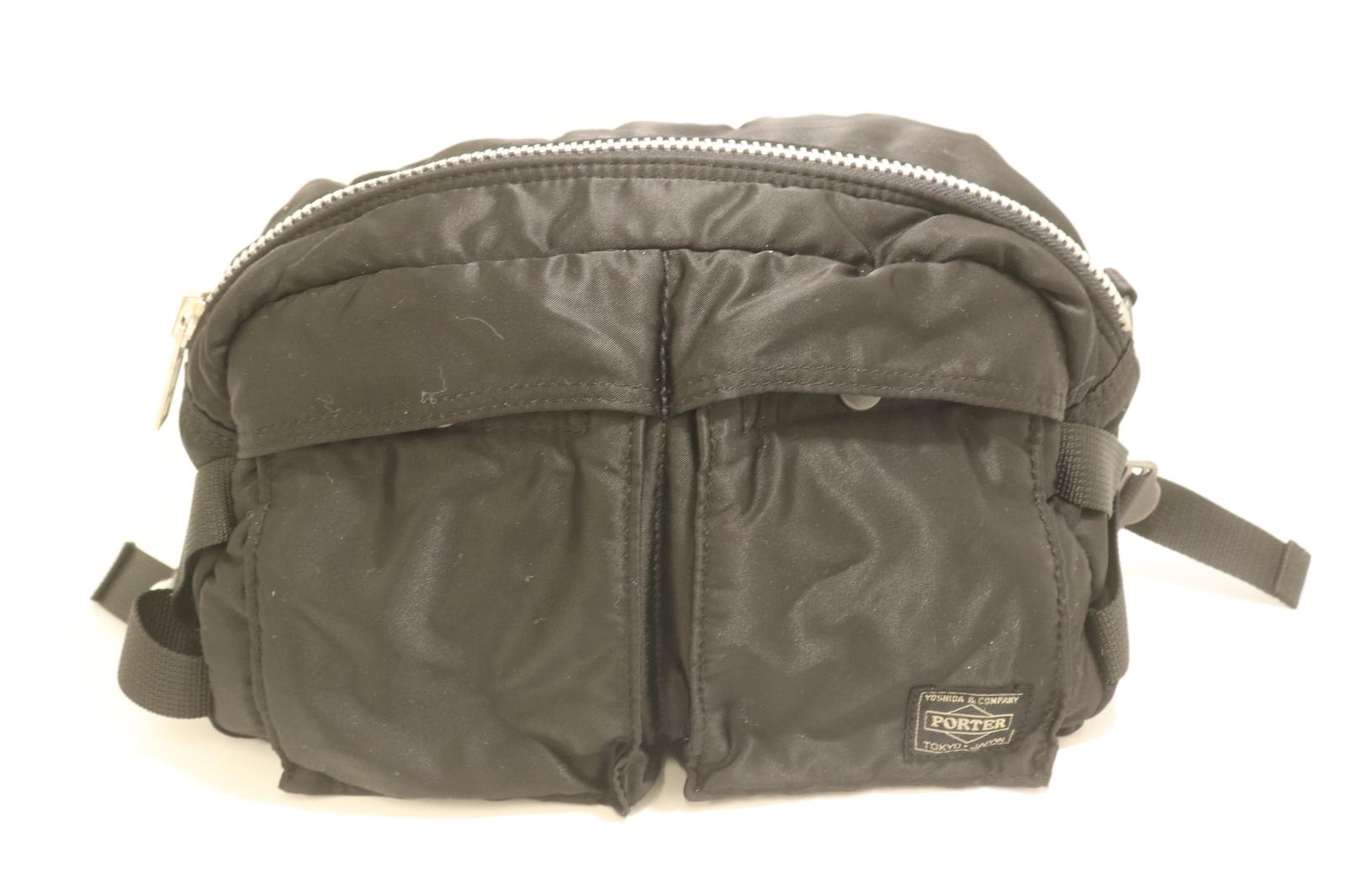 【中古】 PORTER メンズウエストポーチ -- TANKER WAIST BAG PORTER -- 黒 ブラック ロゴ
