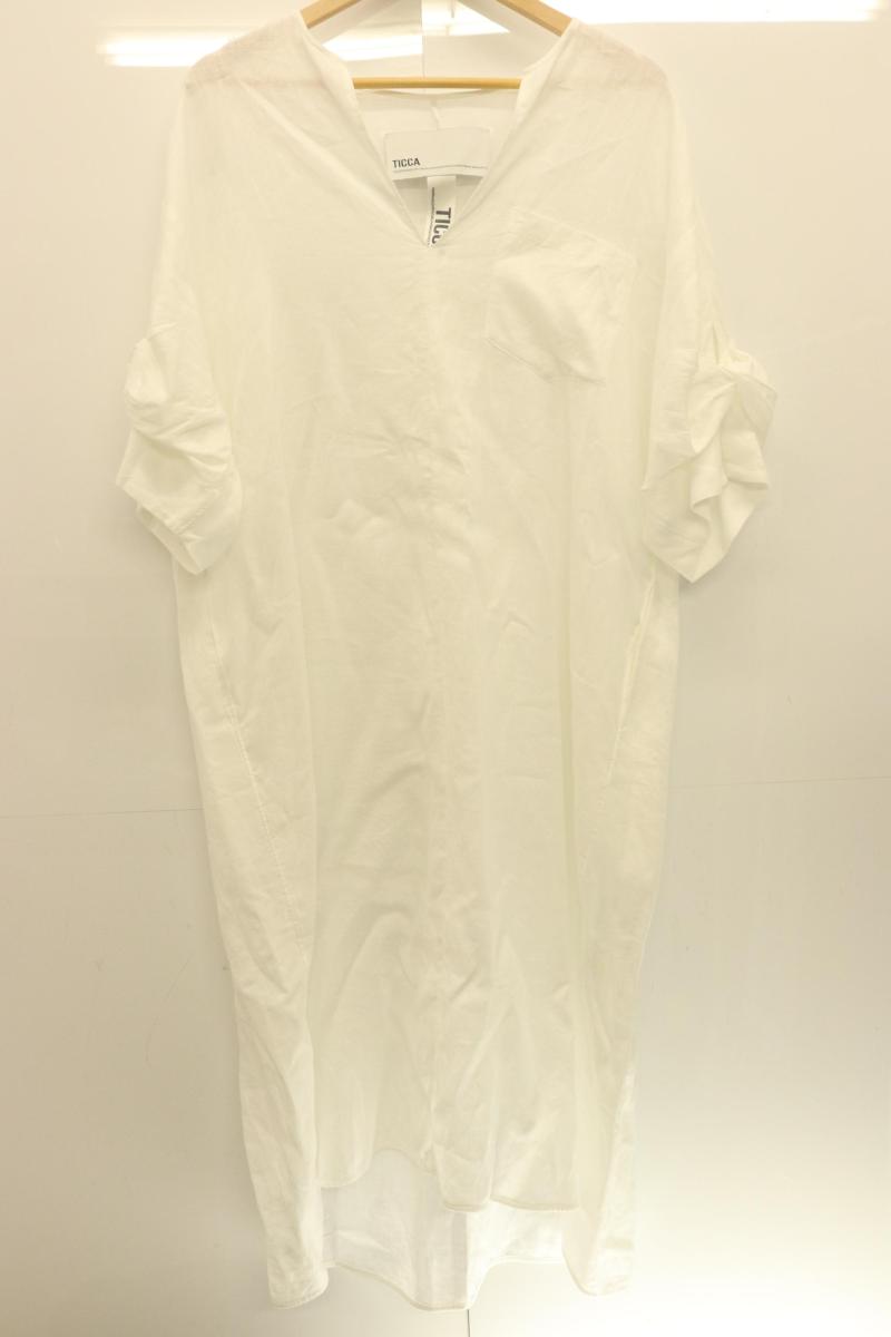 【中古】 TICCA レディースワンピース F リネン ツイストスリーブ ワンピース TICCA F 白 ホワイト リネン