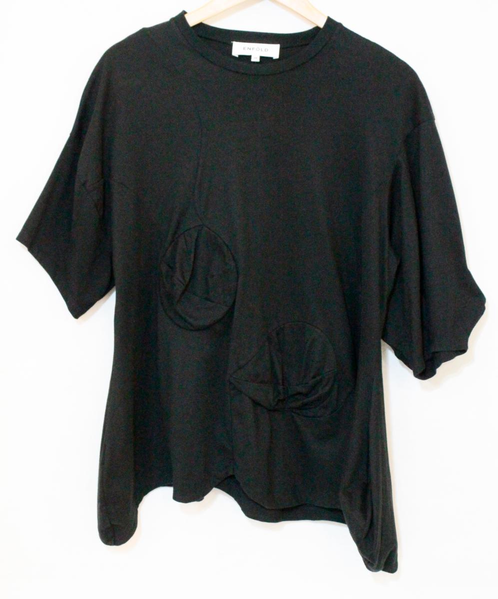 【中古】 ENFOLD レディースティーシャツ 38 ENFOLD/SOLID WAVE T-SHIRT/ティーシャツ/38/黒 黒いこと/300HS280-2330