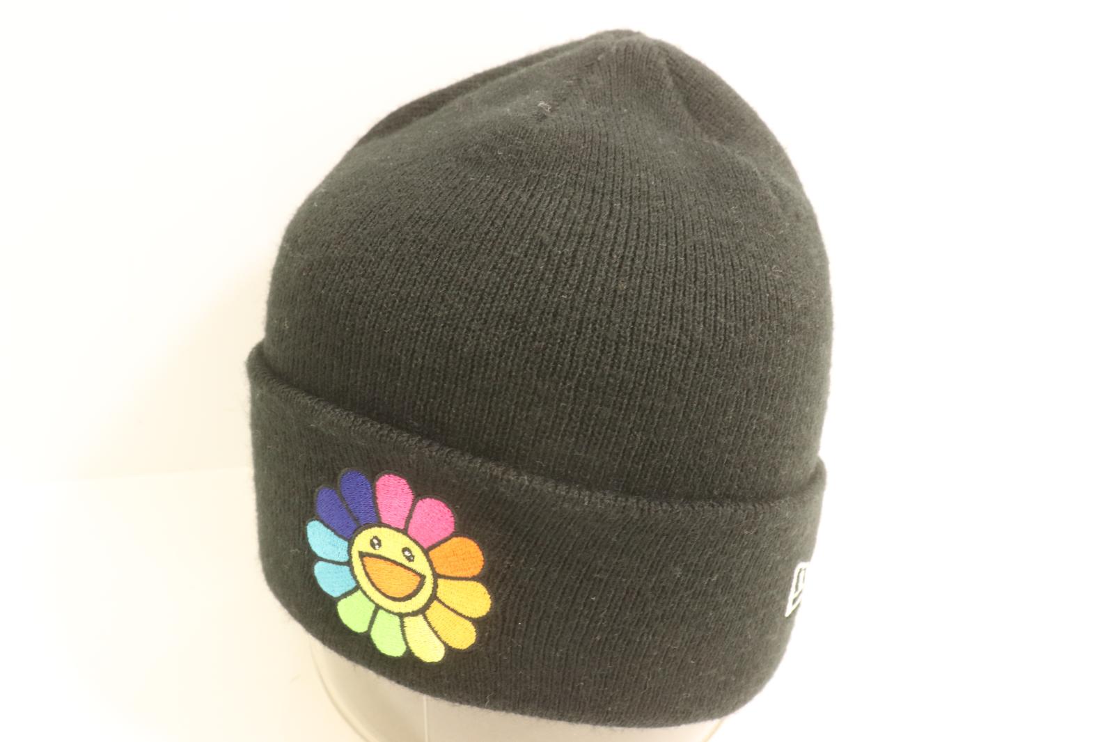【中古】 NEW ERA メンズニットキャップ -- Rainbow Flower Beanie NEW ERA TM KK kaikai kiki -- 黒 黒いこと 刺しゅう