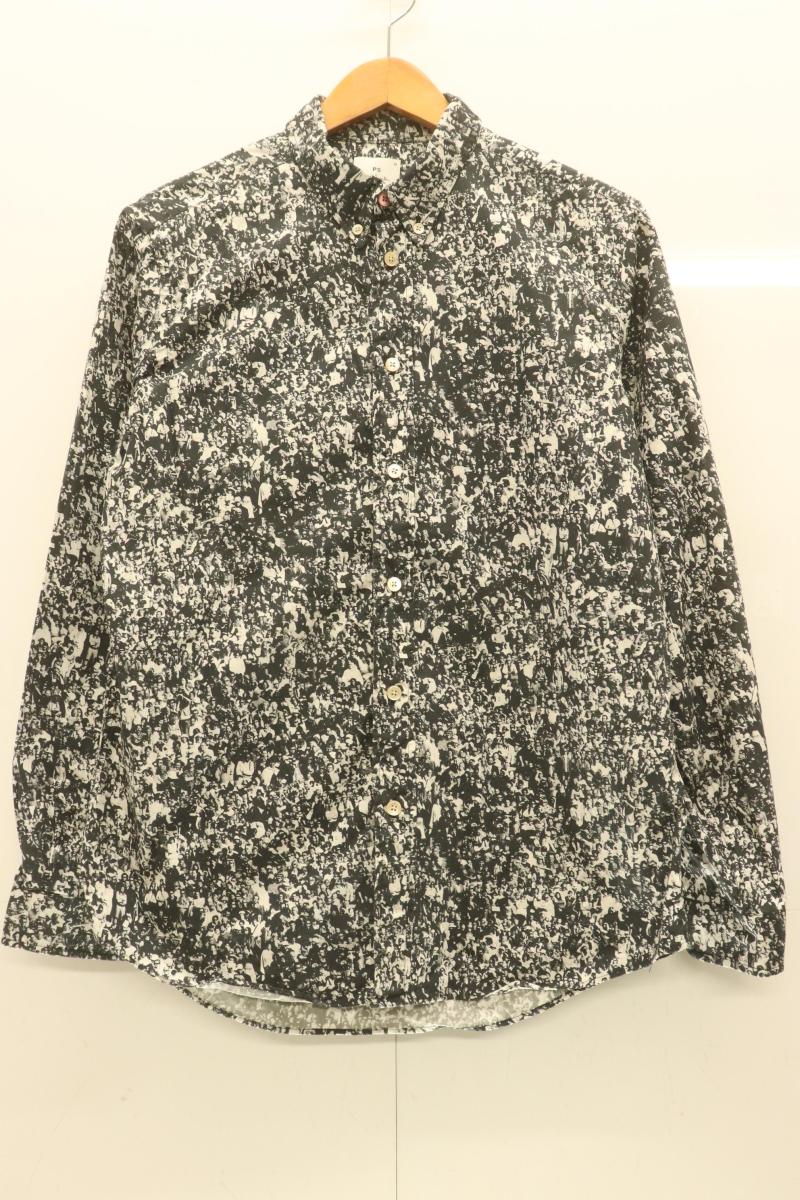 【中古】 Paul Smith メンズ長袖ティーシャツ M Crowd プリントボタンダウンシャツ Paul Smith M 黒 黒いこと 白 白いこと 総柄