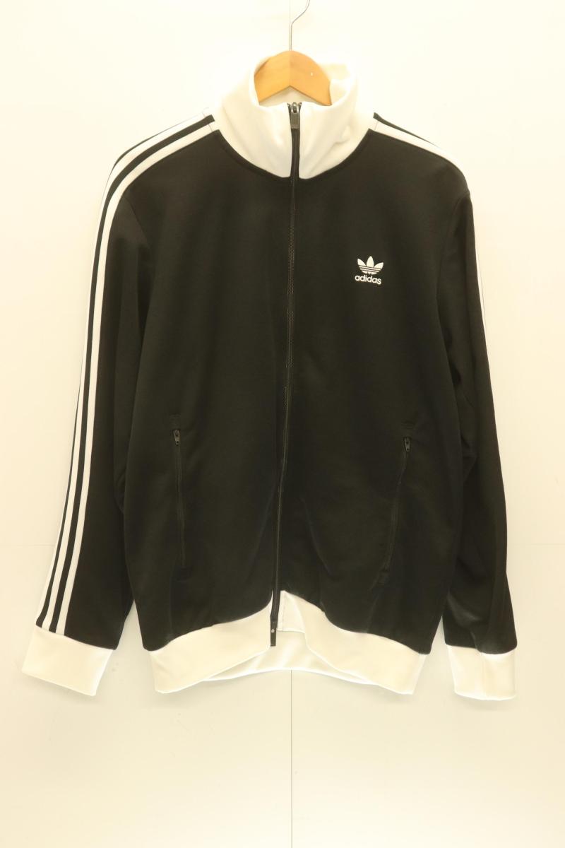 【中古】 adidas メンズジップパーカー L CLASSIC TRACK TOP adidas L 黒 ブラック 白 ホワイト|Style(ブランド古着のスタイル)