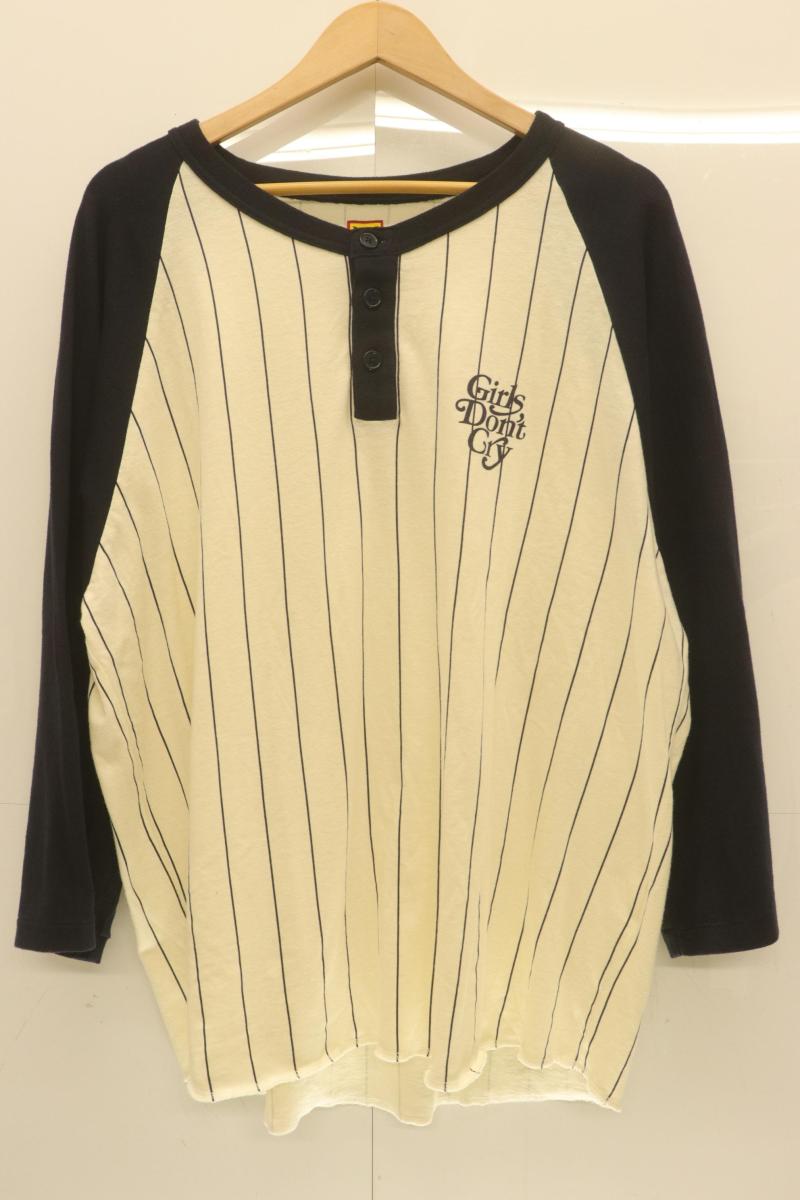 【中古】 HUMAN MADE メンズカットソー XXL BASEBALL 3 4 T-SHIRT HUMAN MADE x Girls Don\u0027t Cry XXL 白 白いこと 紺 米国海軍 縞模様