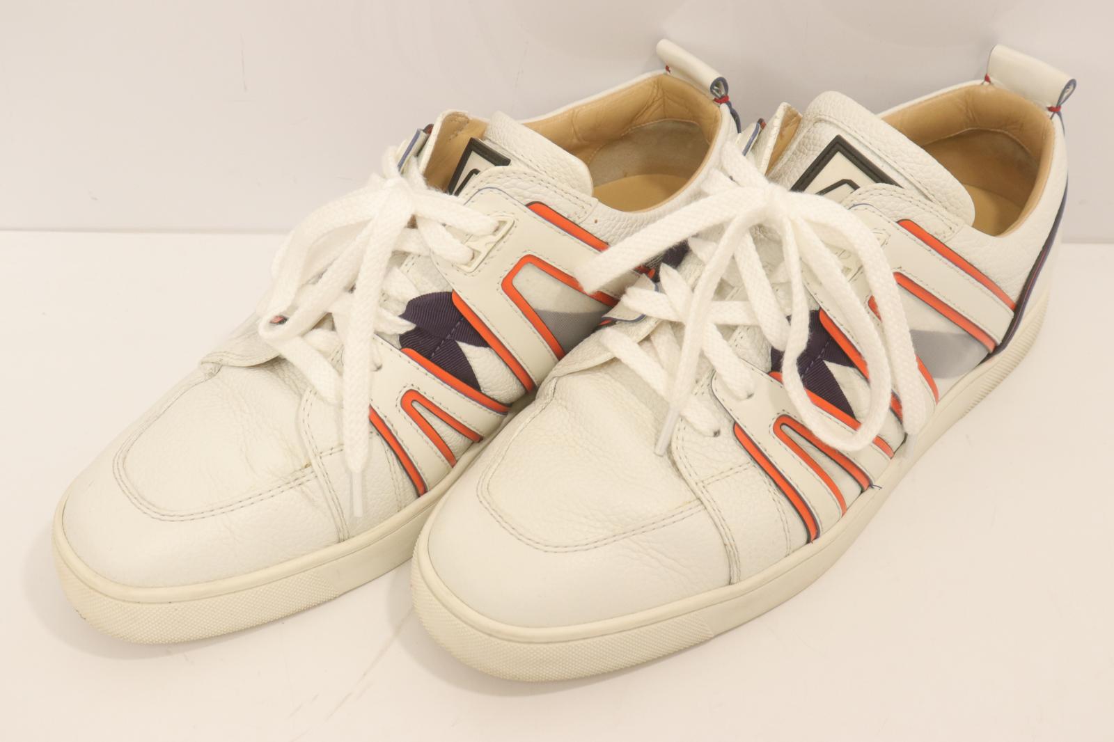【中古】 Christian Louboutin メンズスニーカー -- vida viva Christian Louboutin 41.5 白 ホワイト オレンジ 橙 ロゴ｜Style（ブランド古着のスタイル）