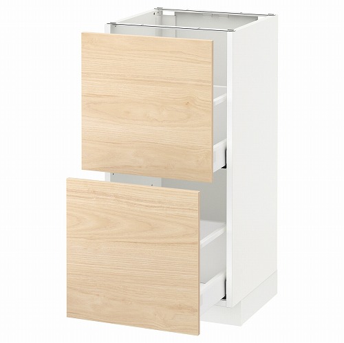 [IKEA/イケア/通販]METOD メトード ベースキャビネット 引き出し2段付き, ホワイト マキシメーラ/アスケルスンド ライトアッシュ調[5](a)(09216798)