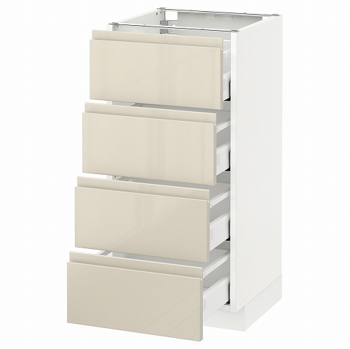 [IKEA/イケア/通販]METOD メトード ベースキャビネット 引き出し4段付, ホワイト マキシメーラ/ヴォックストルプ ハイグロスライトベージュ[9](a)(09160923)