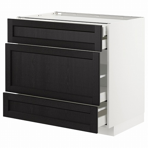 [IKEA/イケア/通販]METOD メトード ベースキャビネット 引き出し前部3/引き出し4, ホワイト マキシメーラ/レルヒッタン ブラックステイン[9](a)(09258948)