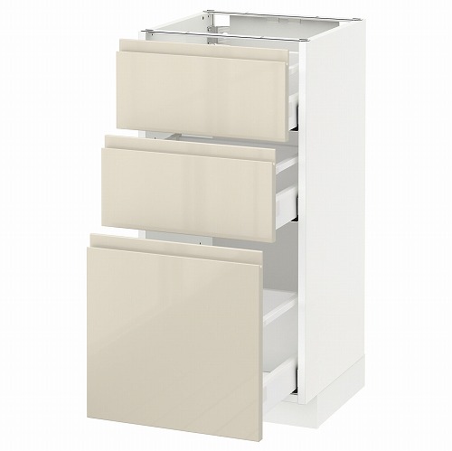 [IKEA/イケア/通販]METOD メトード ベースキャビネット 引き出し3段付, ホワイト マキシメーラ/ヴォックストルプ ハイグロスライトベージュ[7](a)(29160917)