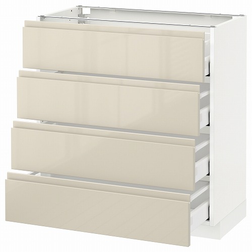 [IKEA/イケア/通販]METOD メトード ベースキャビネット 引き出し4段付, ホワイト マキシメーラ/ヴォックストルプ ハイグロスライトベージュ[9](a)(19160927)｜WEBYセレクション　店