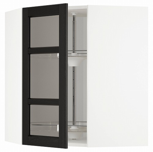 [IKEA/イケア/通販]METOD メトード コーナーウォールキャビネット 回転式収納/ガラス扉付き, ホワイト/レルヒッタン ブラックステイン[3](a)(19258976)