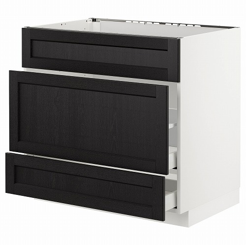 [IKEA/イケア/通信販売]METOD メトード 軍事基地収納家具 シンク用+抽き出し向こう正面3/抽き出し2, 白いこと マキシメーラ/レルヒッタン ブラックステイン[7](a)(19258882)