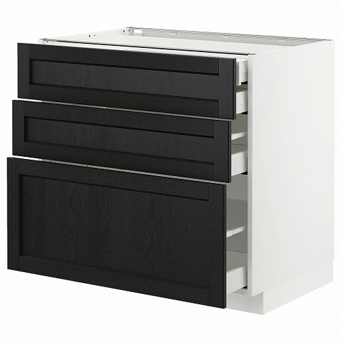 [IKEA/イケア/通販]METOD メトード ベースキャビネット 引き出し前部3/引き出し4, ホワイト マキシメーラ/レルヒッタン ブラックステイン[9](a)(19258943)