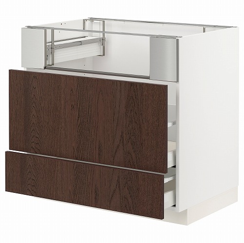 [IKEA/イケア/通販]METOD メトード / MAXIMERA マキシメーラ ベースキャビネット コンロ/フィッシュグリル/引き出し2個, ホワイト/シーナルプ ブラウン[8](a)(19404379)