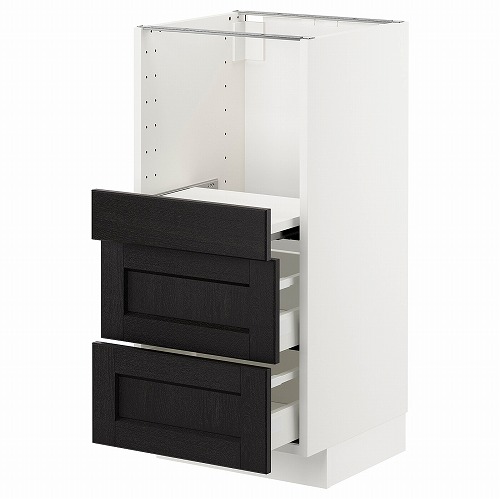 [IKEA/イケア/通販]METOD メトード ベースキャビネット 引き出し式シェルフ/引き出し2付き, ホワイト マキシメーラ/レルヒッタン ブラックステイン【北欧・ラック】[7](a)(29258909)