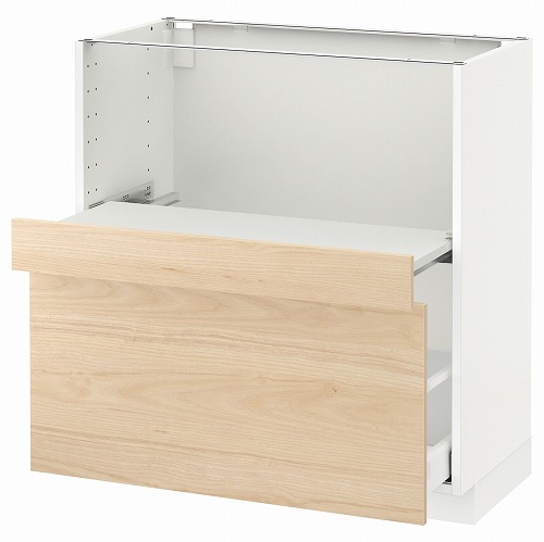 [IKEA/イケア/通販]METOD メトード ベースキャビネット 引き出し式シェルフ/引き出し付き, ホワイト マキシメーラ/アスケルスンド ライトアッシュ調【北欧・ラック】[5](a)(59216791)