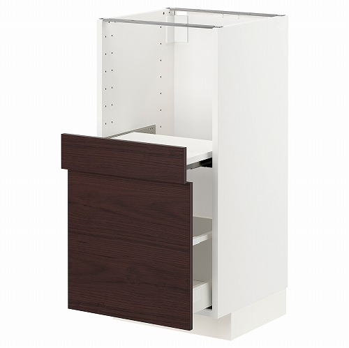 [IKEA/イケア/通販]METOD メトード / MAXIMERA マキシメーラ ベースキャビネット 引き出し式シェルフ/引き出し付き, ホワイト アスケルスンド/ダークブラウン アッシュ調【北欧・ラック】[5](a)(49334554)