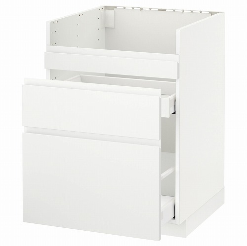 [IKEA/イケア/通販]METOD メトード ベースキャビネット ハーヴセン シンク用/引出前部3/引出2, ホワイト マキシメーラ/ヴォックストルプ マットホワイト[9](a)(59295972)｜WEBYセレクション　店