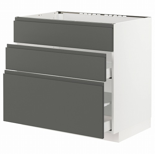 [IKEA/イケア/通信販売]METOD メトード / MAXIMERA マキシメーラ 軍事基地収納家具 シンク用+抽き出し向こう正面3/抽き出し2, 白いこと/ヴォックストルプ うす暗い薄墨色[7](a)(49310628)