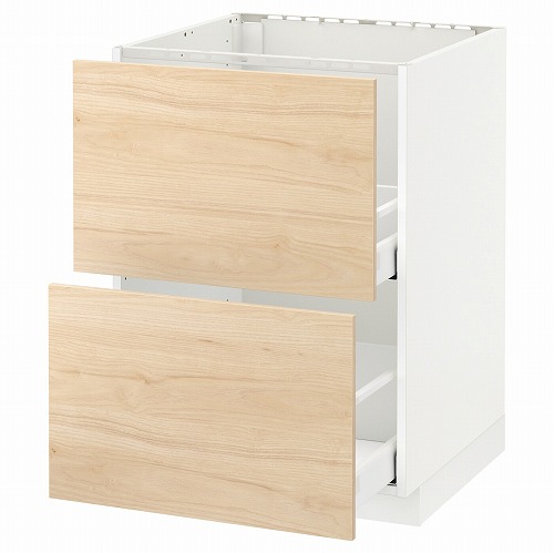 [IKEA/イケア/通販]METOD メトード / MAXIMERA マキシメーラ ベースキャビネット シンク用+引き出し前部2/引き出し2, ホワイト/アスケルスンド ライトアッシュ調[6](a)(69315149)｜WEBYセレクション　店