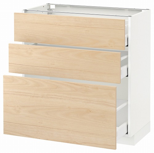 [IKEA/イケア/通販]METOD メトード ベースキャビネット 引き出し3段付, ホワイト マキシメーラ/アスケルスンド ライトアッシュ調[7](a)(89216803)