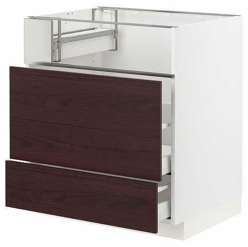 [IKEA/イケア/通販]METOD メトード / MAXIMERA マキシメーラ ベースキャビネット コンロ/フィッシュグリル/引き出し2用, ホワイト アスケルスンド/ダークブラウン アッシュ調[7](a)(79334581)