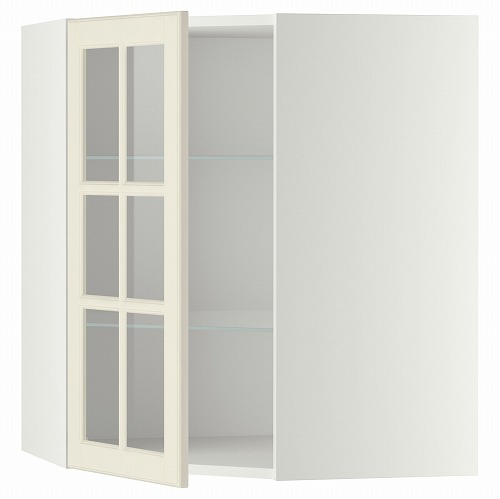 [IKEA/イケア/通販]METOD メトード コーナーウォールキャビネット 棚板/ガラス扉付き, ホワイト/ボードビーン オフホワイト[4](a)(89119802)