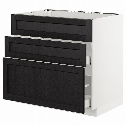 [IKEA/イケア/通信販売]METOD メトード 軍事基地収納家具 シンク用+抽き出し向こう正面3/抽き出し2, 白いこと マキシメーラ/レルヒッタン ブラックステイン[7](a)(79258879)