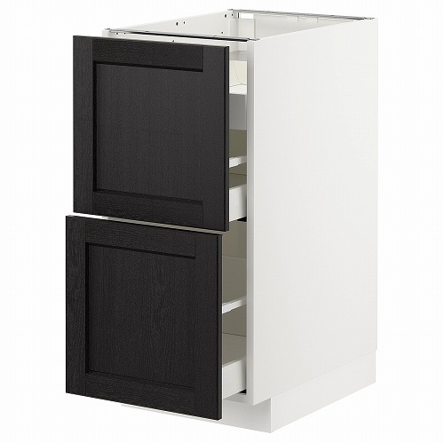 [IKEA/イケア/通販]METOD メトード ベースキャビネット コンロ用/引き出し前部2/引き出し3, ホワイト マキシメーラ/レルヒッタン ブラックステイン[7](a)(79258884)