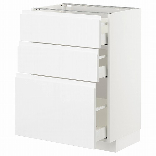 [IKEA/イケア/通販]METOD メトード ベースキャビネット 引き出し3段付, ホワイト マキシメーラ/ヴォックストルプ ハイグロス/ホワイト[7](a)(89274987)