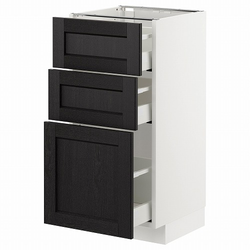 [IKEA/イケア/通販]METOD メトード ベースキャビネット 引き出し3段付, ホワイト マキシメーラ/レルヒッタン ブラックステイン[7](a)(99258958)｜WEBYセレクション　店