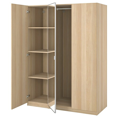 [IKEA/イケア/通信販売]PAX パックス / FORSAND/AHEIM フォルサンド/オーヘイム ワードローブコンビネーション, ホワイトステインオーク調/鏡鑑硝子[12](a)(29336182)