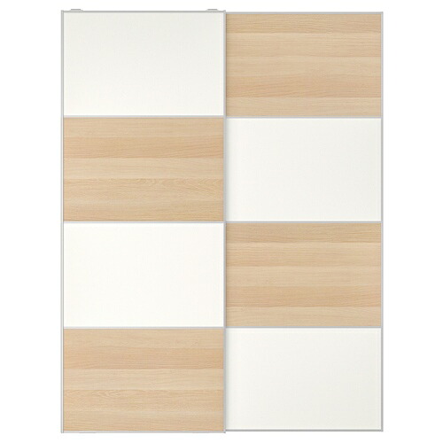 [IKEA/イケア/通信販売]MEHAMN メーハムン 引き戸 2枚組, 両面操作手順/ホワイトステインオーク調 せつ然たる硝子 白いこと[3](a)(59439763)