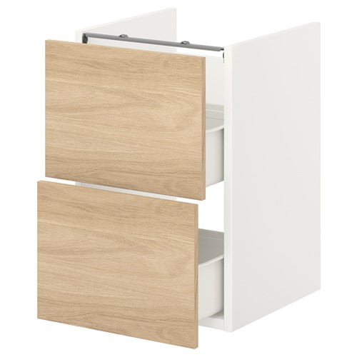 [IKEA/イケア/通信販売]ENHET エーンヘート 軍事基地収納家具 洗面台用 抽き出し2個付き添い人, 白いこと/オーク材調[DC](a)(29411529)