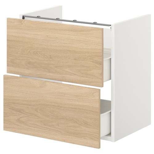 [IKEA/イケア/通販]ENHET エーンヘート ベースキャビネット 洗面台用 引き出し2個付き, ホワイト/オーク調[DD](a)(89411531)