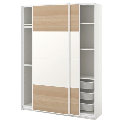 [IKEA/イケア/通信販売]PAX パックス / MEHAMN メーハムン ワードローブコンビネーション, 両面遣りくち 白いこと/ホワイトステインオーク調[17](a)(19432966)