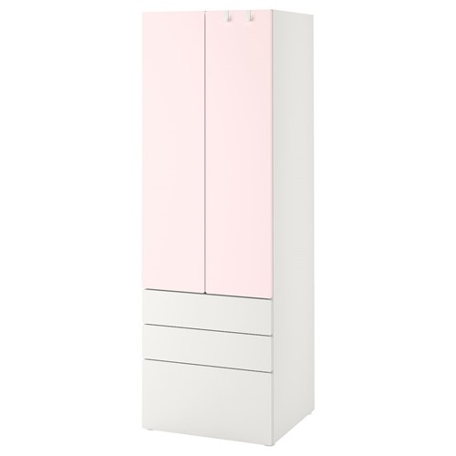 [IKEA/イケア/通販]SMASTAD スモースタード / PLATSA プラッツァ ワードローブ, ホワイト ペールピンク/引き出し3段付き[16](c)(79430832)
