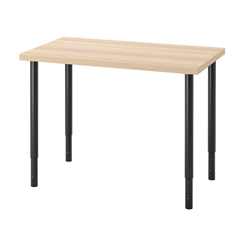 [IKEA/イケア/通信販売]LINNMON リンモン / OLOV オーロヴ 勉強机, ホワイトステインオーク調/黒いこと[5](c)(59416356) デスク-ユニットデスク
