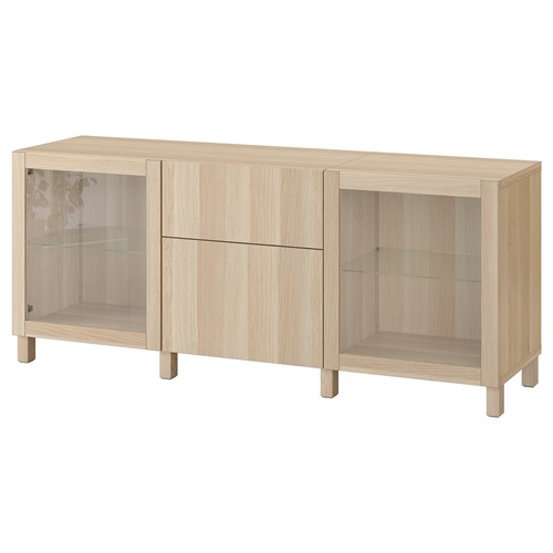 [IKEA/イケア/通販]BESTA ベストー 収納コンビネーション 引き出し付, ホワイトステインオーク調 ラップヴィーケン/シンドヴィーク/ストゥッバルプ ホワイトステインオーク調 クリアガラス[14](a)(29412736)｜WEBYセレクション　店