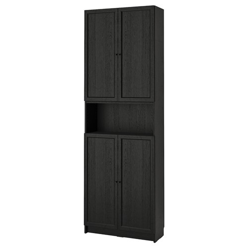 [IKEA/イケア/通信販売]BILLY ビリー / OXBERG オクスベリ 書物棚 扉/加えること社会的単位付き添い人, 黒いこと オーク材調[6](d)(19483668)