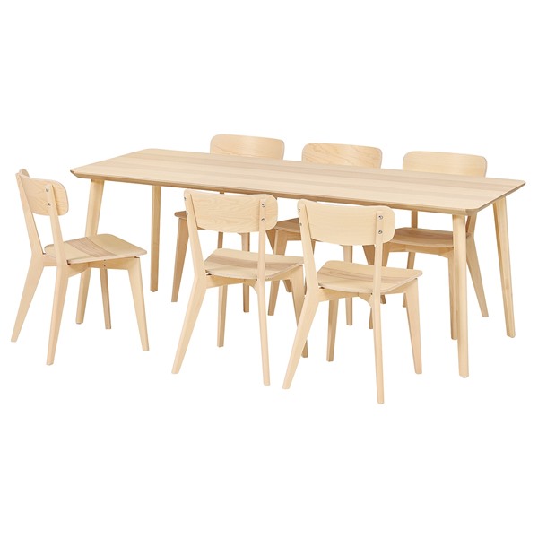 [IKEA/イケア/通販]LISABO リーサボー / LISABO リーサボー テーブル＆チェア6脚, アッシュ材突き板/アッシュ材突き板[8](a)(29545086)｜WEBYセレクション　店