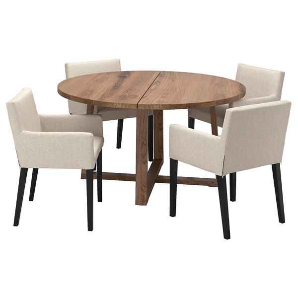 [IKEA/イケア/通販]MORBYLANGA モールビロンガ / MARENAS モーレネス テーブル＆アームレスト付きチェア 4脚, オーク材突き板 ブラウンステイン/ブラック グンナレド ベージュ[11](a)(09520096)