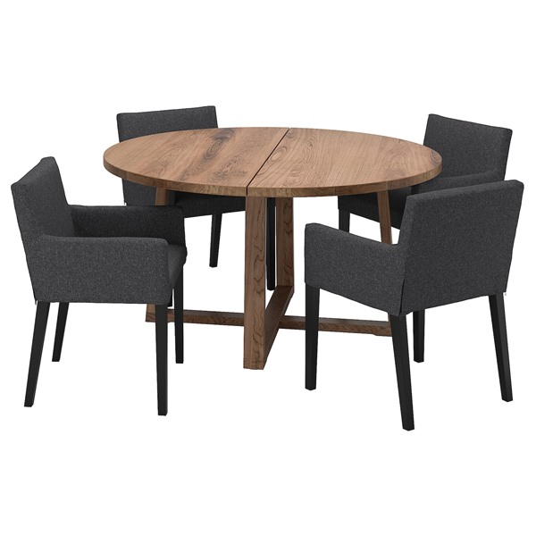 [IKEA/イケア/通販]MORBYLANGA モールビロンガ / MARENAS モーレネス テーブル＆アームレスト付きチェア 4脚, オーク材突き板 ブラウンステイン/ブラック グンナレド ダークグレー[11](a)(69520102) 192,071円