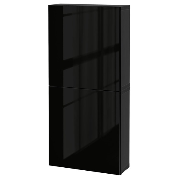 [IKEA/イケア/通販]BESTA ベストー ウォールキャビネット 扉2枚付き, ブラックブラウン/セルスヴィーケン ハイグロス/ブラック[10](a)(99421959)｜WEBYセレクション　店