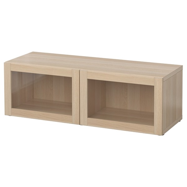 [IKEA/イケア/通販]BESTA ベストー シェルフユニット ガラス扉付, ホワイトステインオーク調/シンドヴィーク ホワイトステインオーク調 クリアガラス[5](a)(99047664)