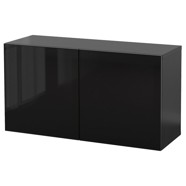 [IKEA/イケア/通販]BESTA ベストー 壁取り付け式キャビネットコンビネーション, ブラックブラウン グラスヴィーク/ブラック スモークガラス[9](a)(09441990)