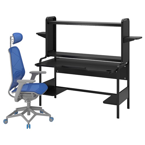 [IKEA/イケア/通販]FREDDE フレッデ / STYRSPEL スティルスペル ゲーミングデスク＆チェア, ブラック ブルー/ライトグレー[3](a)(49491327)