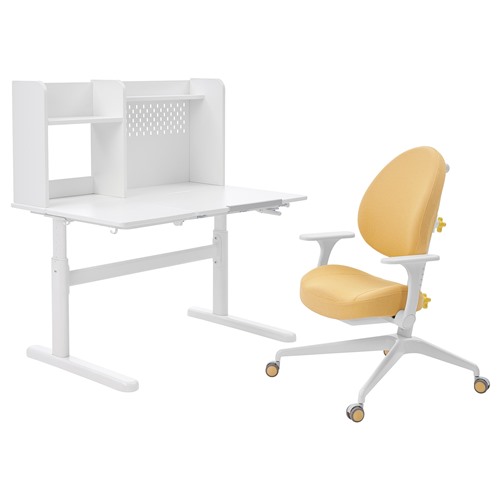 [IKEA/イケア/通信販売]BERGLARKA ベリレルカ / GUNRIK グンリーク 事務机＆アームレスト付き添い人女性議長, 白いこと/黄色[3](a)(69488932)